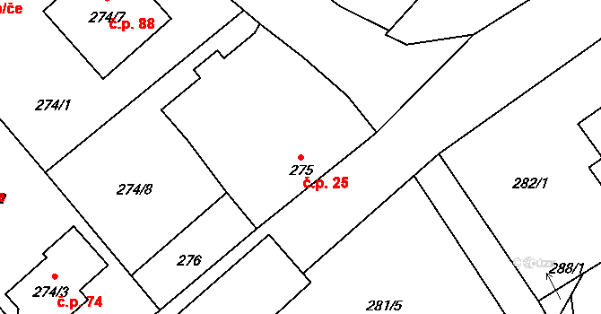 Heroltice 25, Jihlava na parcele st. 275 v KÚ Heroltice u Jihlavy, Katastrální mapa