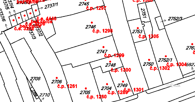 Jihlava 1299 na parcele st. 2747 v KÚ Jihlava, Katastrální mapa