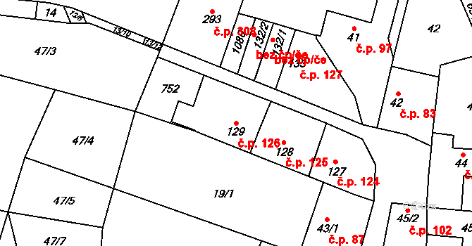Líbeznice 126 na parcele st. 129 v KÚ Líbeznice, Katastrální mapa