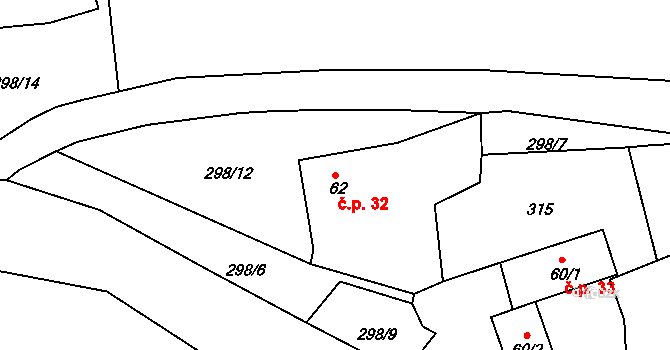 Liblín 32 na parcele st. 62 v KÚ Liblín, Katastrální mapa