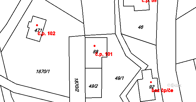 Heřmanice v Podještědí 101, Jablonné v Podještědí na parcele st. 88 v KÚ Heřmanice v Podještědí, Katastrální mapa
