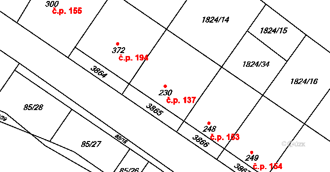 Blatnička 137 na parcele st. 230 v KÚ Blatnička, Katastrální mapa