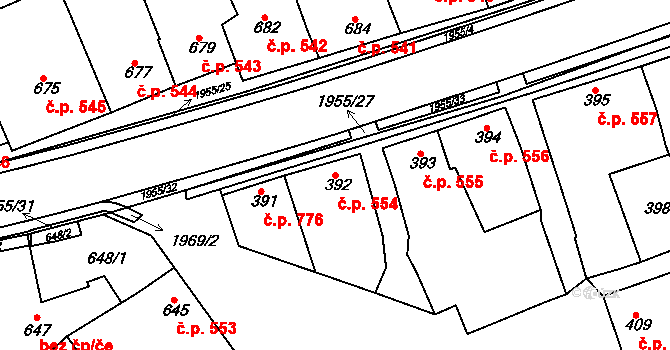 Mistřín 554, Svatobořice-Mistřín na parcele st. 392 v KÚ Mistřín, Katastrální mapa