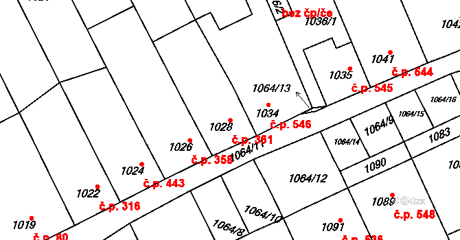 Vnorovy 361 na parcele st. 1028 v KÚ Vnorovy, Katastrální mapa