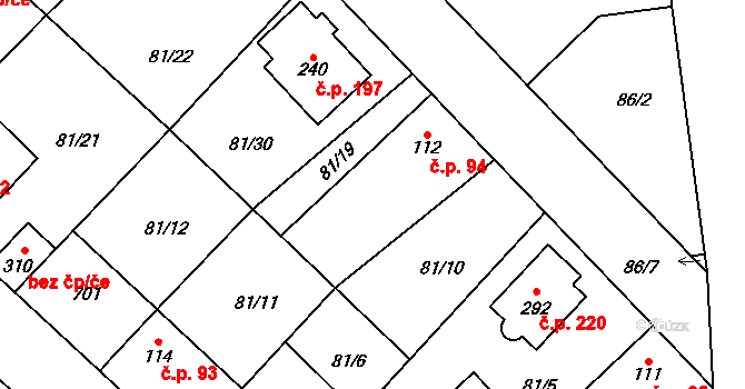 Lhota 94 na parcele st. 112 v KÚ Lhota u Kamenných Žehrovic, Katastrální mapa