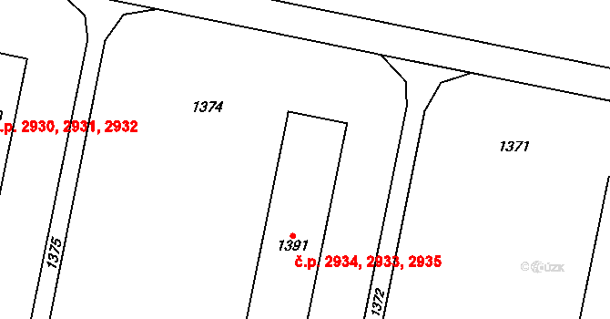 Kladno 2933,2934,2935 na parcele st. 1391 v KÚ Kladno, Katastrální mapa