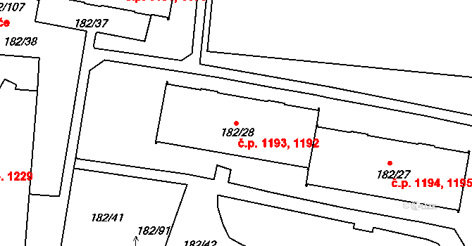 Frýdlant 1192,1193 na parcele st. 182/28 v KÚ Frýdlant, Katastrální mapa