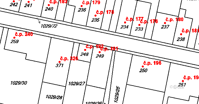 Lomnice 191 na parcele st. 249 v KÚ Lomnice u Tišnova, Katastrální mapa