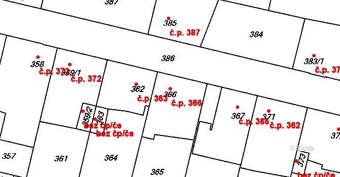 Dobrovice 366 na parcele st. 366 v KÚ Dobrovice, Katastrální mapa