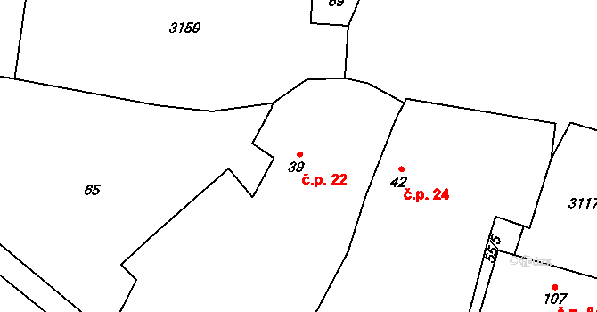 Damnov 22, Bor na parcele st. 39 v KÚ Damnov, Katastrální mapa