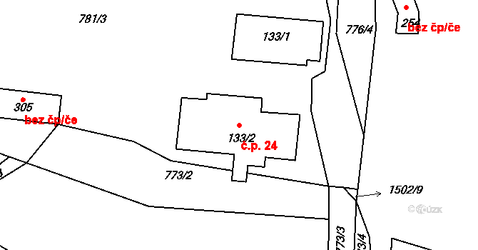 Horní Heřmanice 24 na parcele st. 133/2 v KÚ Horní Heřmanice v Čechách, Katastrální mapa
