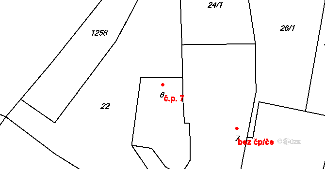 Kuřimany 7 na parcele st. 6 v KÚ Kuřimany, Katastrální mapa