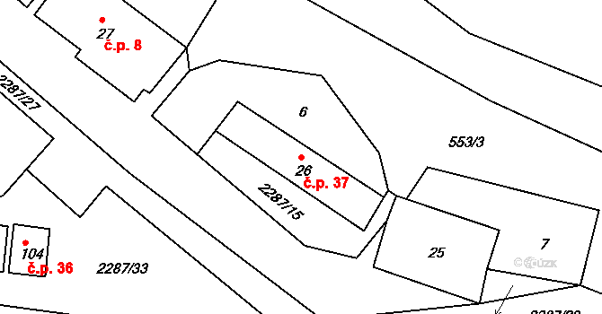 Třebohostice 37 na parcele st. 26 v KÚ Třebohostice, Katastrální mapa