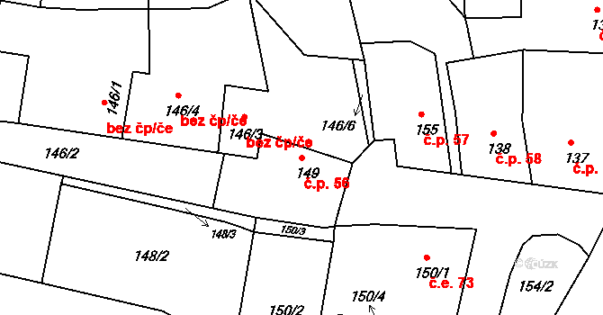 Radonice 56 na parcele st. 149 v KÚ Radonice u Kadaně, Katastrální mapa