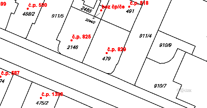 Horka-Domky 829, Třebíč na parcele st. 479 v KÚ Třebíč, Katastrální mapa