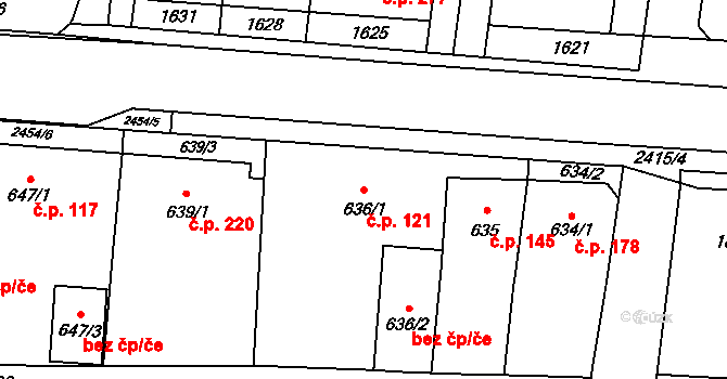 Skřečoň 121, Bohumín na parcele st. 636/1 v KÚ Skřečoň, Katastrální mapa