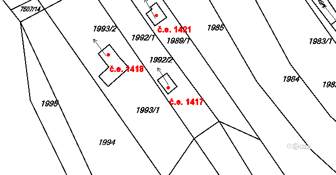 Bystrc 1417, Brno na parcele st. 1992/2 v KÚ Bystrc, Katastrální mapa