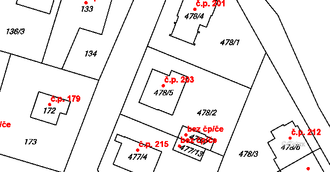 Čelkovice 203, Tábor na parcele st. 478/5 v KÚ Čelkovice, Katastrální mapa