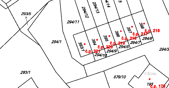 Hořepník 221 na parcele st. 393/1 v KÚ Hořepník, Katastrální mapa