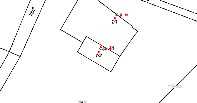Sedlec 41, Lanžov na parcele st. 1/2 v KÚ Sedlec u Lanžova, Katastrální mapa