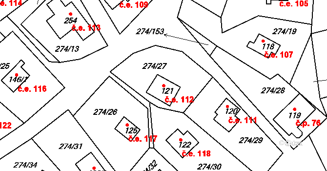 Skalka 112, Cheb na parcele st. 121 v KÚ Skalka u Chebu, Katastrální mapa