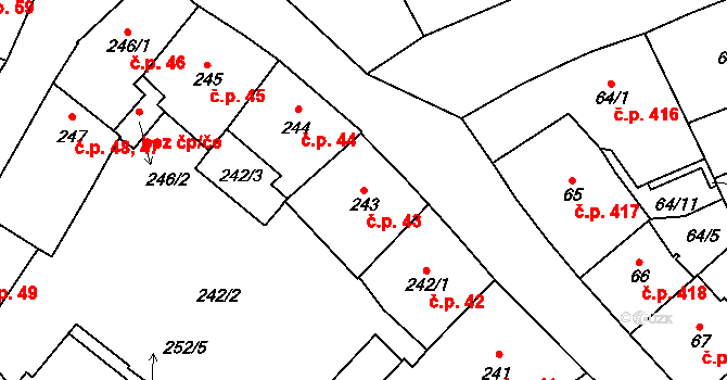 Cheb 43 na parcele st. 243 v KÚ Cheb, Katastrální mapa