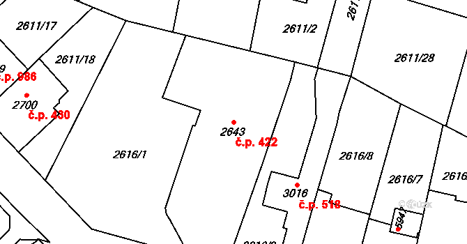Kolín II 422, Kolín na parcele st. 2643 v KÚ Kolín, Katastrální mapa