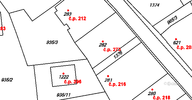 Martinov 273, Záryby na parcele st. 282/1 v KÚ Martinov, Katastrální mapa