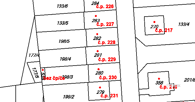 Luby 229, Klatovy na parcele st. 281 v KÚ Luby, Katastrální mapa