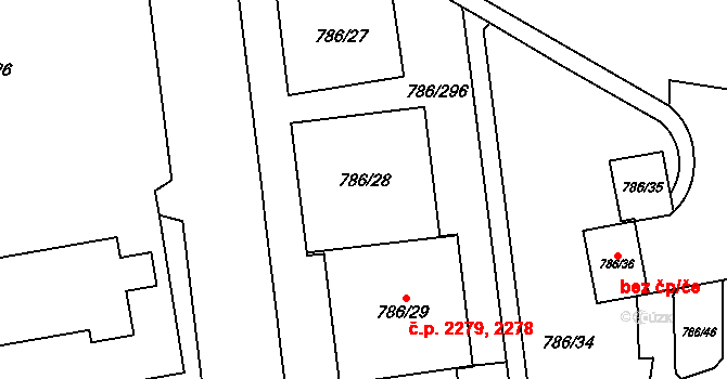 Horní Počernice 2278, Praha na parcele st. 786/28 v KÚ Horní Počernice, Katastrální mapa