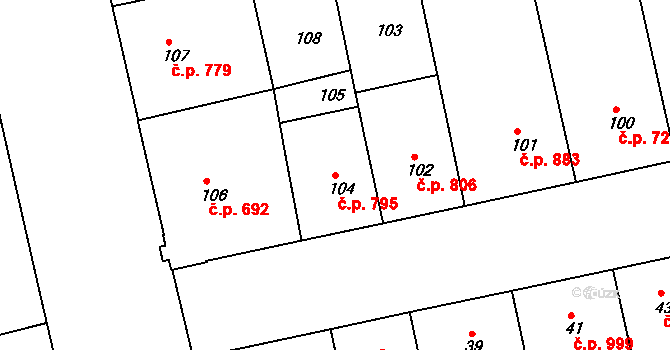 Žižkov 795, Praha na parcele st. 104 v KÚ Žižkov, Katastrální mapa