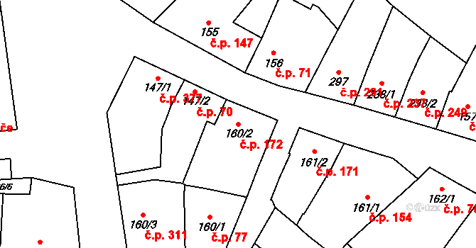 Lomnice nad Lužnicí 172 na parcele st. 160/2 v KÚ Lomnice nad Lužnicí, Katastrální mapa
