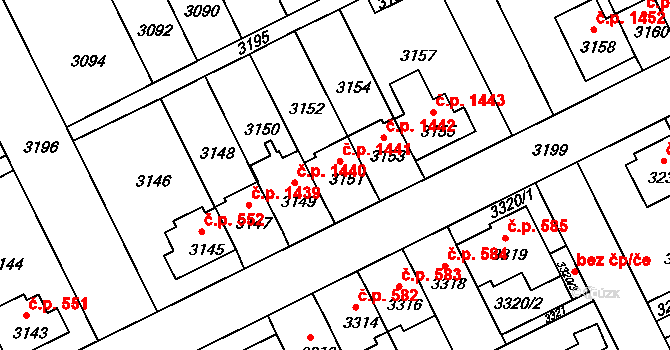 Záběhlice 1441, Praha na parcele st. 3151 v KÚ Záběhlice, Katastrální mapa