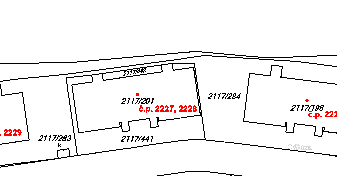 Chodov 2228, Praha na parcele st. 2117/201 v KÚ Chodov, Katastrální mapa