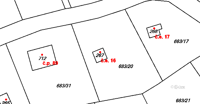 Halouny 16, Svinaře na parcele st. 267 v KÚ Svinaře, Katastrální mapa