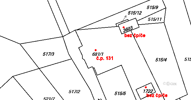 Dolní Předměstí 131, Trutnov na parcele st. 681/1 v KÚ Trutnov, Katastrální mapa
