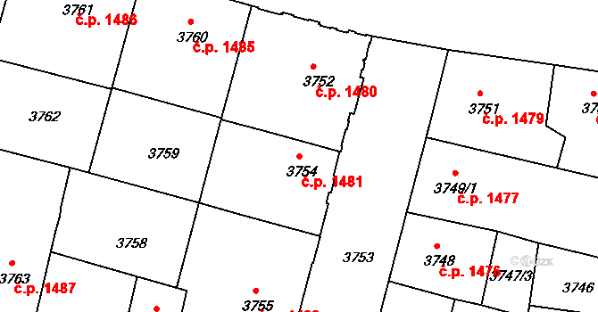 České Budějovice 3 1481, České Budějovice na parcele st. 3754 v KÚ České Budějovice 3, Katastrální mapa