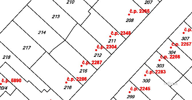 Chomutov 2304 na parcele st. 212 v KÚ Chomutov II, Katastrální mapa
