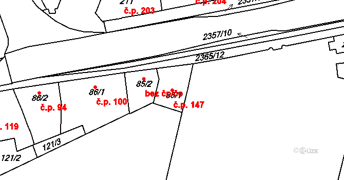 Rosice 147 na parcele st. 85/1 v KÚ Rosice u Brna, Katastrální mapa