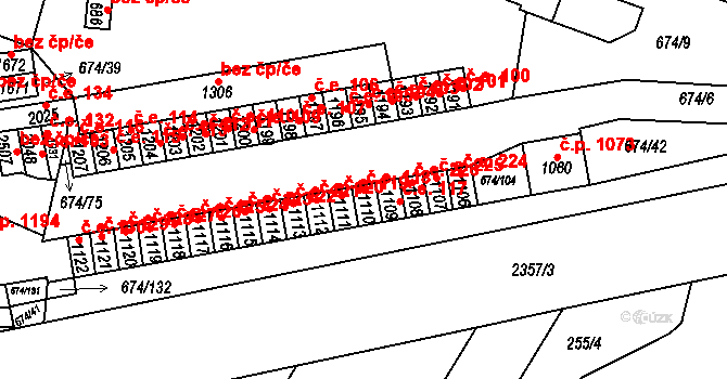 Rosice 118 na parcele st. 1110 v KÚ Rosice u Brna, Katastrální mapa