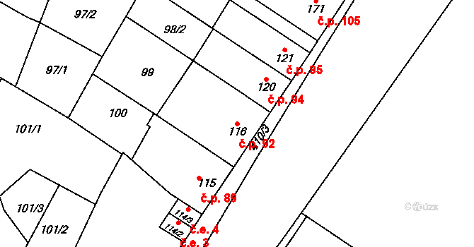 Žešov 92, Prostějov na parcele st. 116 v KÚ Žešov, Katastrální mapa