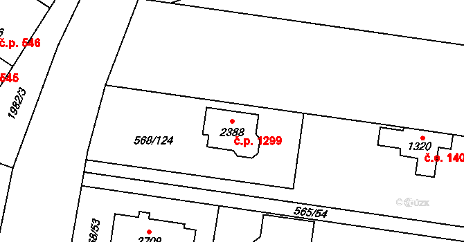 Třebechovice pod Orebem 1299 na parcele st. 2388 v KÚ Třebechovice pod Orebem, Katastrální mapa