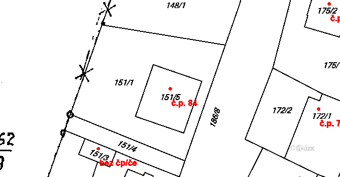 Milíčovice 84 na parcele st. 151/5 v KÚ Milíčovice, Katastrální mapa