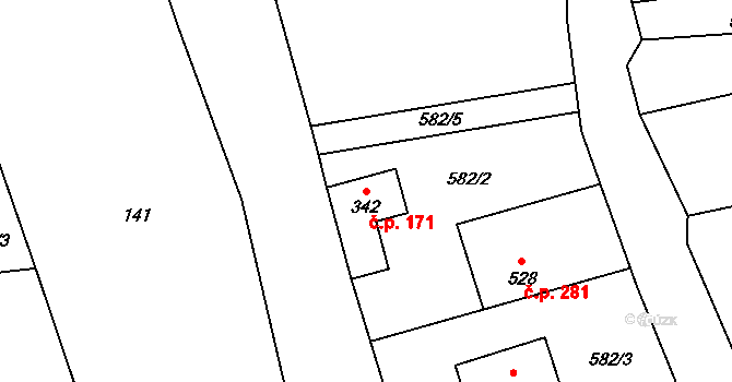 Dolní Lánov 171 na parcele st. 342 v KÚ Dolní Lánov, Katastrální mapa