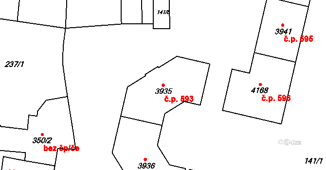 Nové Město 593, Jičín na parcele st. 3935 v KÚ Jičín, Katastrální mapa