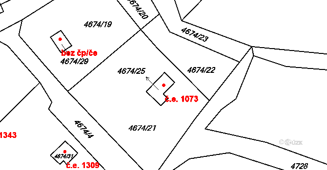 Velké Meziříčí 1073 na parcele st. 4674/25 v KÚ Velké Meziříčí, Katastrální mapa