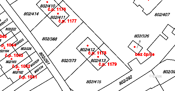 Svinov 1178, Ostrava na parcele st. 802/412 v KÚ Svinov, Katastrální mapa