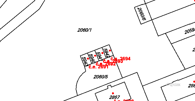 Hodonín 2693 na parcele st. 5941 v KÚ Hodonín, Katastrální mapa