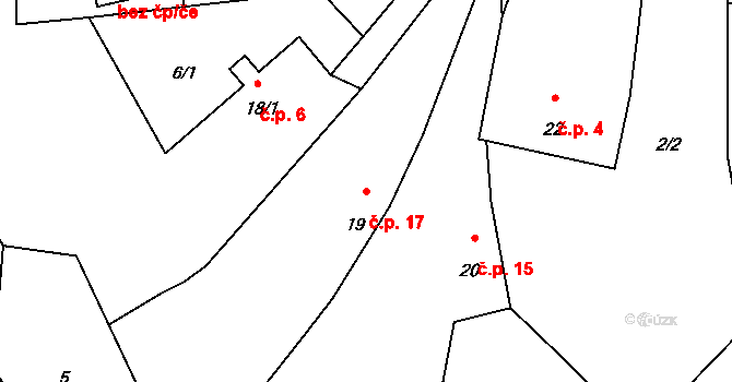Mlýnec 17, Poleň na parcele st. 19 v KÚ Mlýnec, Katastrální mapa