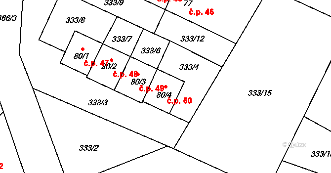 Boubín 50, Horažďovice na parcele st. 80/4 v KÚ Boubín, Katastrální mapa
